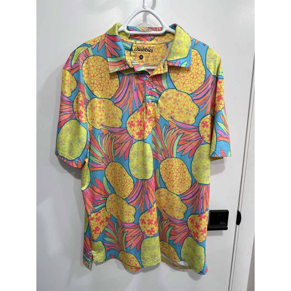 Chubbies the Weekend Has Arrived Stretch Golf Polo Shirt Pineapple Mens  M